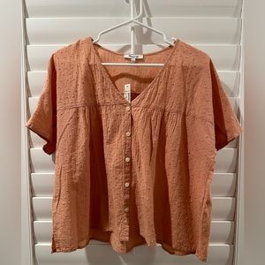 Nordstroms (Madewell) Flowy top with buttons, Peach, Size-S, tags attached